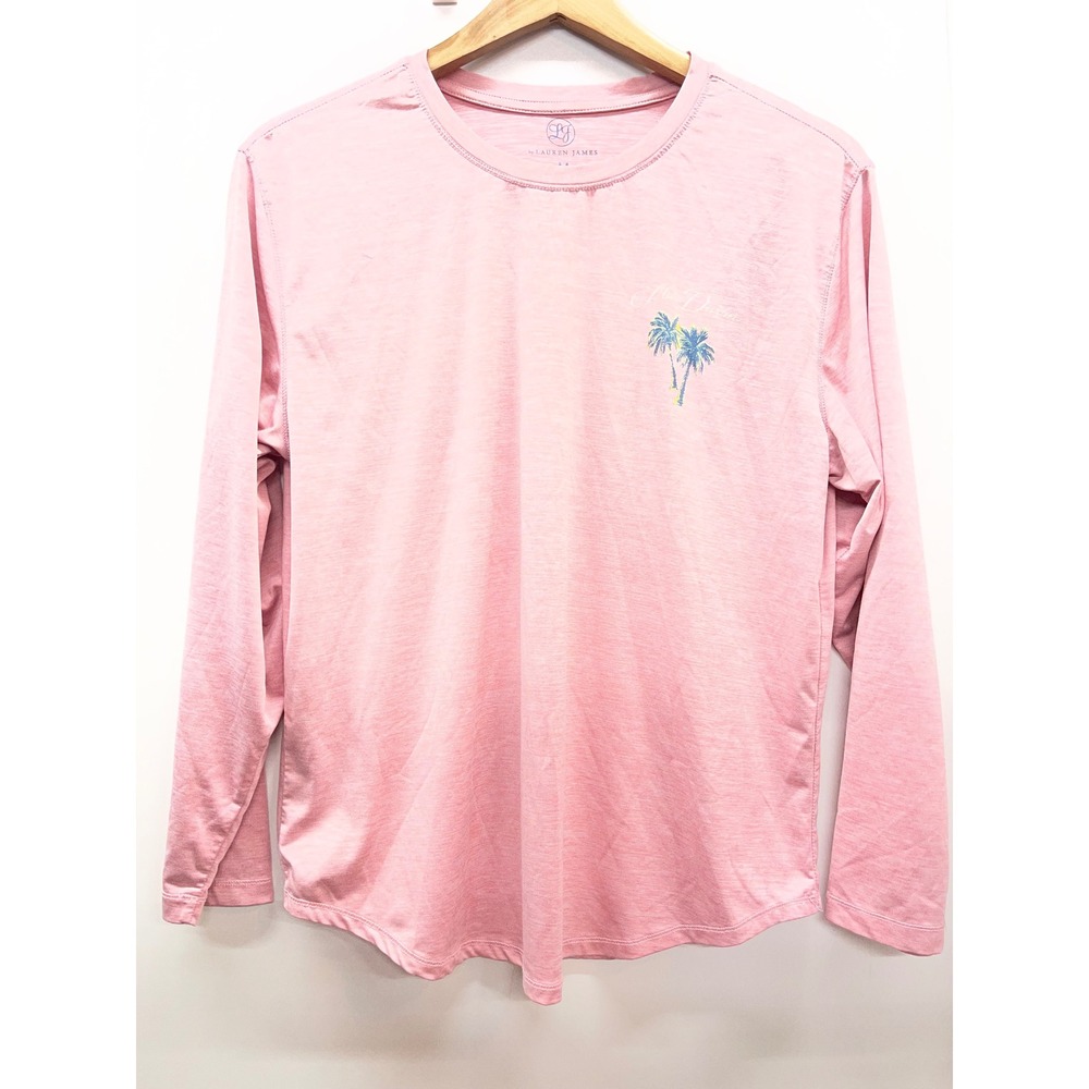 Lauren James Aloha Darlin Pink Space Dye Long Sleeve Graphic Tee Shirt Medium